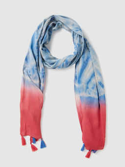 Globus - Women Navy Blue Dyed Scarf with Tasselled Border