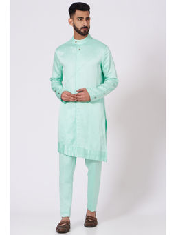 Jatin Malik - Tiffany Blue Shoulder Buttoned Kurta (Set of 2)
