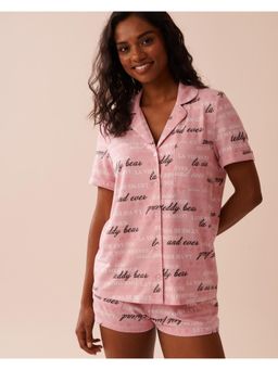 La Vie En Rose - Heart and Letter Print Recycled Fibers Button Down Loungewear Shirt