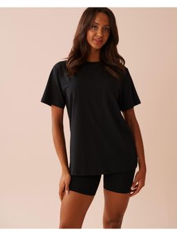 La Vie En Rose - Black Pocket Cotton Loungewear T-Shirt
