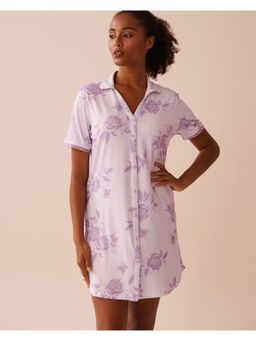 La Vie En Rose - Lilac Rose Print Super Soft Sleepshirt
