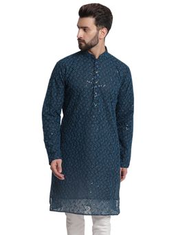 Treemoda - Designer Teal Georgette Chikankari Kurta For Men