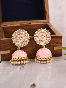 VIRAASI - Pink Ethnic Handcrafted Meenakari Jhumka Earrings for Women and Girls