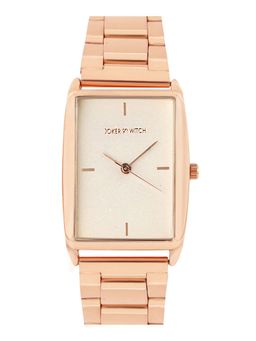 Joker and Witch - Joker & Witch Patio White Rectangle Dial Rose Gold Metallic Link Strap Analog Womens Watch