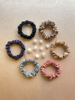 Spotstyl - Pure Silk Skinny Gemstones Scrunchies - Pack of 6