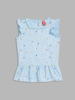 Blue Giraffe - Girls Blue Embroidered Top