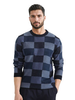 Rare Rabbit - Boaz Blue Jacquard Regular Fit Sweater