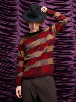 Rare Rabbit - Boaz Red Jacquard Regular Fit Sweater