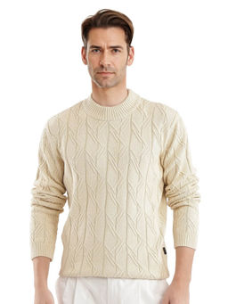 Rare Rabbit - Caloz Cream Textured Regular Fit Sweater