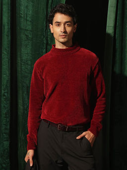 Rare Rabbit - Chens Red Textured Regular Fit Sweater