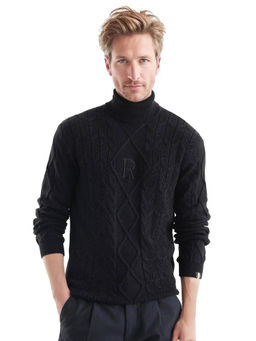 Rare Rabbit - Cong-1 Black Self Design Regular Fit Sweater