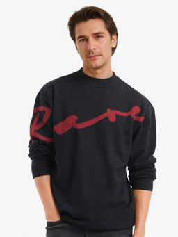 Rare Rabbit - Cyan Black Textured Regular Fit Sweater