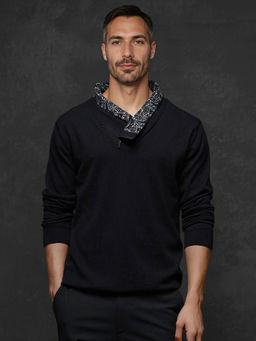 Rare Rabbit - Denor Black Solid Regular Fit Sweater