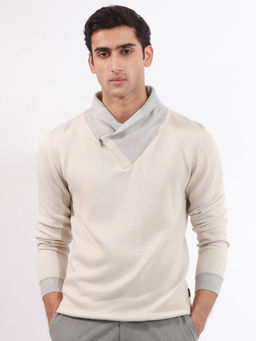 Rare Rabbit - Denver Cream Plain Regular Fit Sweater