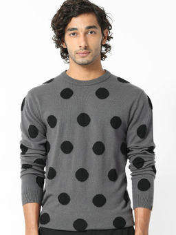 Rare Rabbit - Deremy Grey Polka Relaxed Fit Sweater