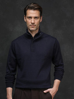 Rare Rabbit - Johny Navy Plain Regular Fit Sweater