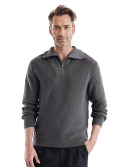 Rare Rabbit - Laz Grey Textured Regular Fit Sweater