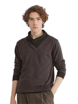 Rare Rabbit - Lyzo Brown Plain Regular Fit Sweater
