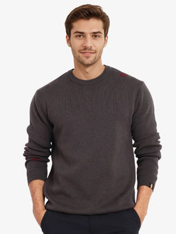 Rare Rabbit - Mario Dark Grey Monogram Print Regular Fit Sweater