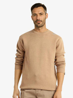 Rare Rabbit - Mario Beige Monogram Print Regular Fit Sweater