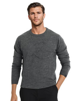 Rare Rabbit - Saturno Dusky Grey Woven Regular Fit Sweater