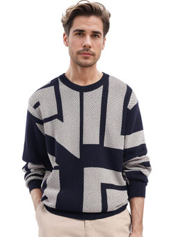 Rare Rabbit - Toge Navy Monogram Print Regular Fit Sweater