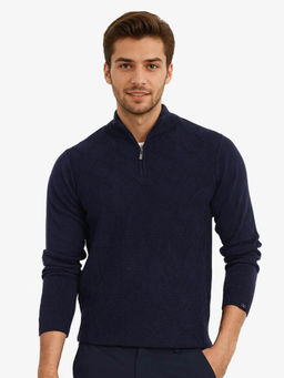 Rare Rabbit - Toyder Navy Textured Regular Fit Sweater