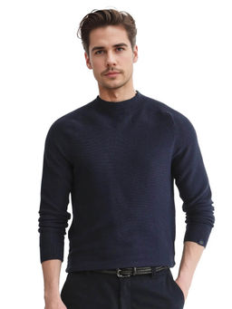 Rare Rabbit - Zampa Navy Blue Plain Regular Fit Sweater