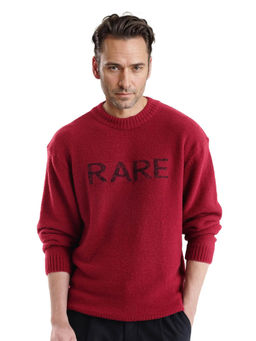 Rare Rabbit - Zeo Dark Red Woven Regular Fit Sweater