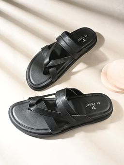 EL PASO - Men Black Faux Leather Casual Slip On Sandals