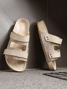 EL PASO - Men Beige Faux Leather Casual Slip On Sandals