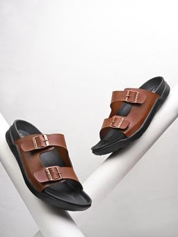 EL PASO - Men Brown Faux Leather Casual Slip On Sandals