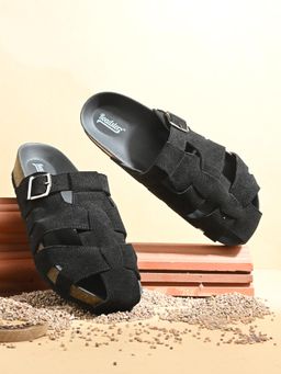 EL PASO - Men Black Faux Leather Casual Slip On Sandals