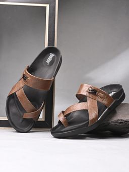 EL PASO - Men Brown Faux Leather Casual Slip On Sandals