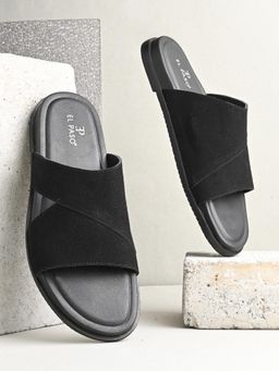 EL PASO - Men Black Faux Leather Casual Slip On Sandals