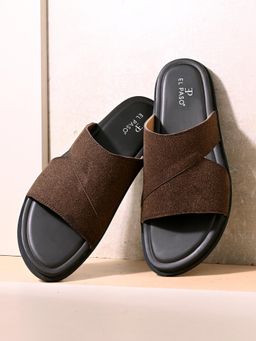EL PASO - Men Brown Faux Leather Casual Slip On Sandals