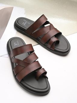 EL PASO - Men Brown Faux Leather Casual Slip On Sandals