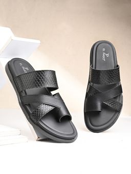 EL PASO - Men Black Faux Leather Casual Slip On Sandals