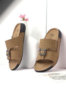 EL PASO - Men Beige Faux Leather Casual Slip On Sandals