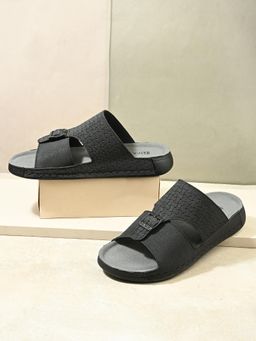 EL PASO - Men Black Faux Leather Casual Slip On Sandals