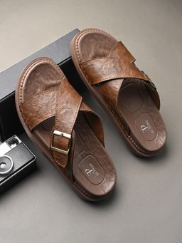 EL PASO - Men Brown Faux Leather Casual Slip On Sandals