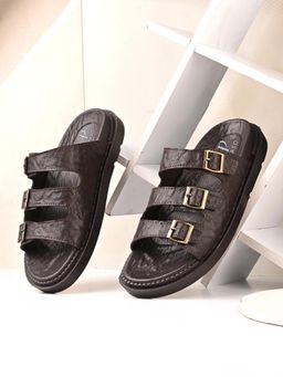 EL PASO - Men Brown Faux Leather Casual Slip On Sandals