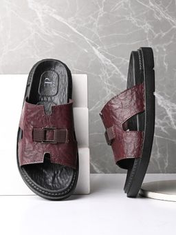 EL PASO - Men Wine Faux Leather Casual Slip On Sandals