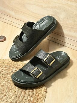 EL PASO - Men Olive Faux Leather Casual Slip On Sandals