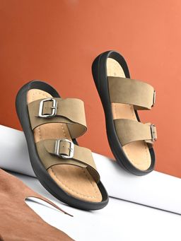 EL PASO - Men Taupe Faux Leather Casual Slip On Sandals