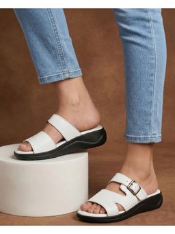 EL PASO - Women White Faux Leather Casual Slip On Platform Sandals