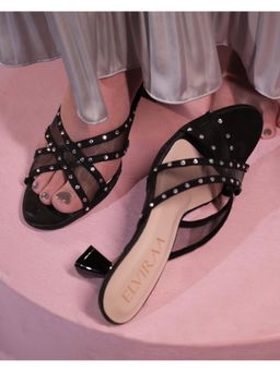 ELVIRAA - Women Black Rhinestone Net X Kitten Heels