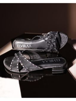 ELVIRAA - Women Black Rhinestone Flats
