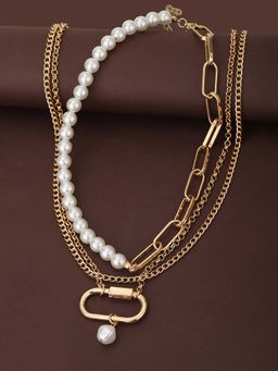 Carlton London - Set of 2 Rose Gold Plated and White Hanging Pearl Necklace