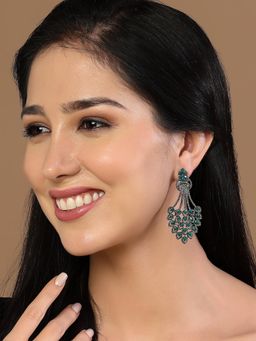 PANASH - Green Silver-Plated Contemporary Drop Earrings